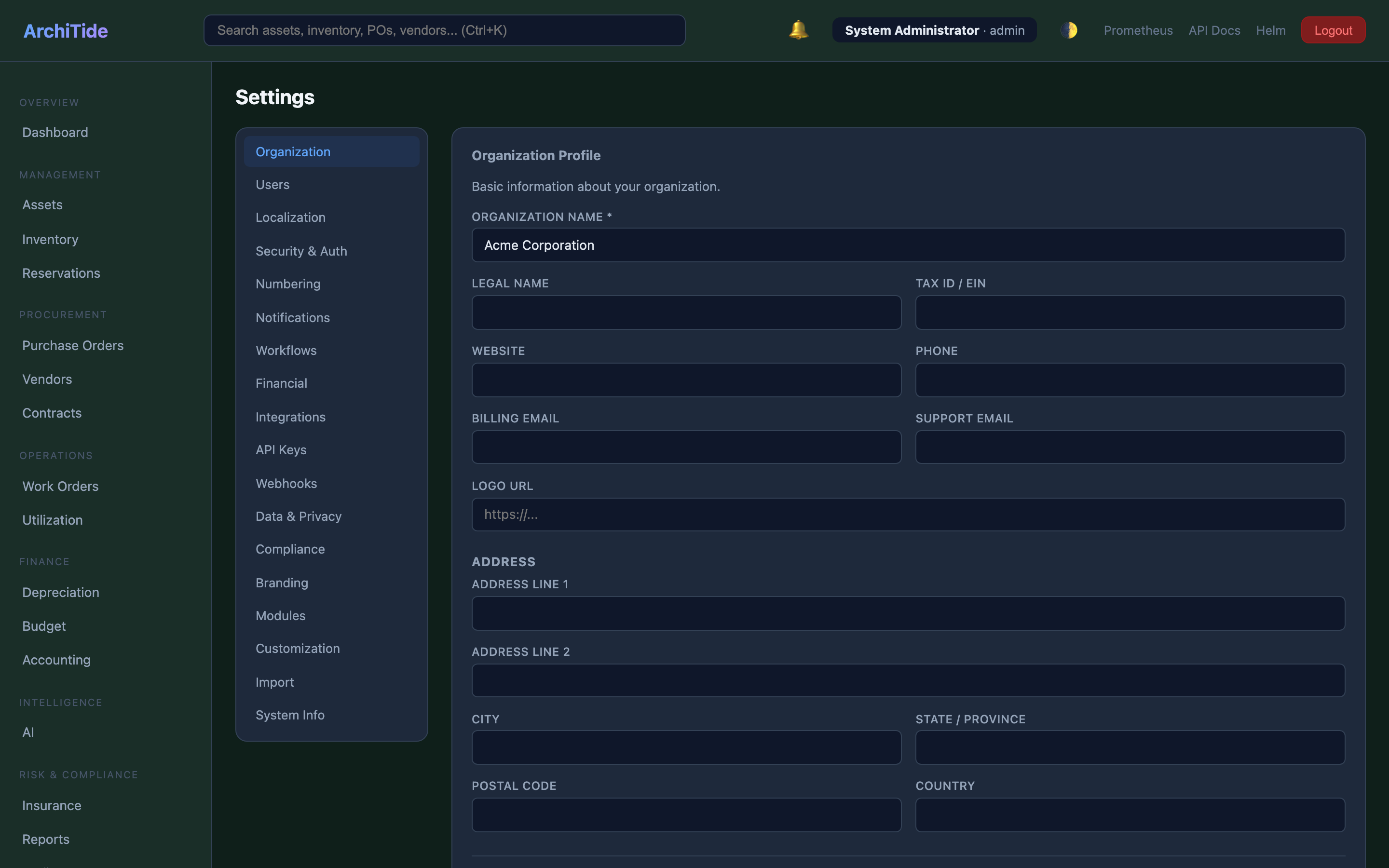 Settings — 106 settings across 17 tabs, fully validated