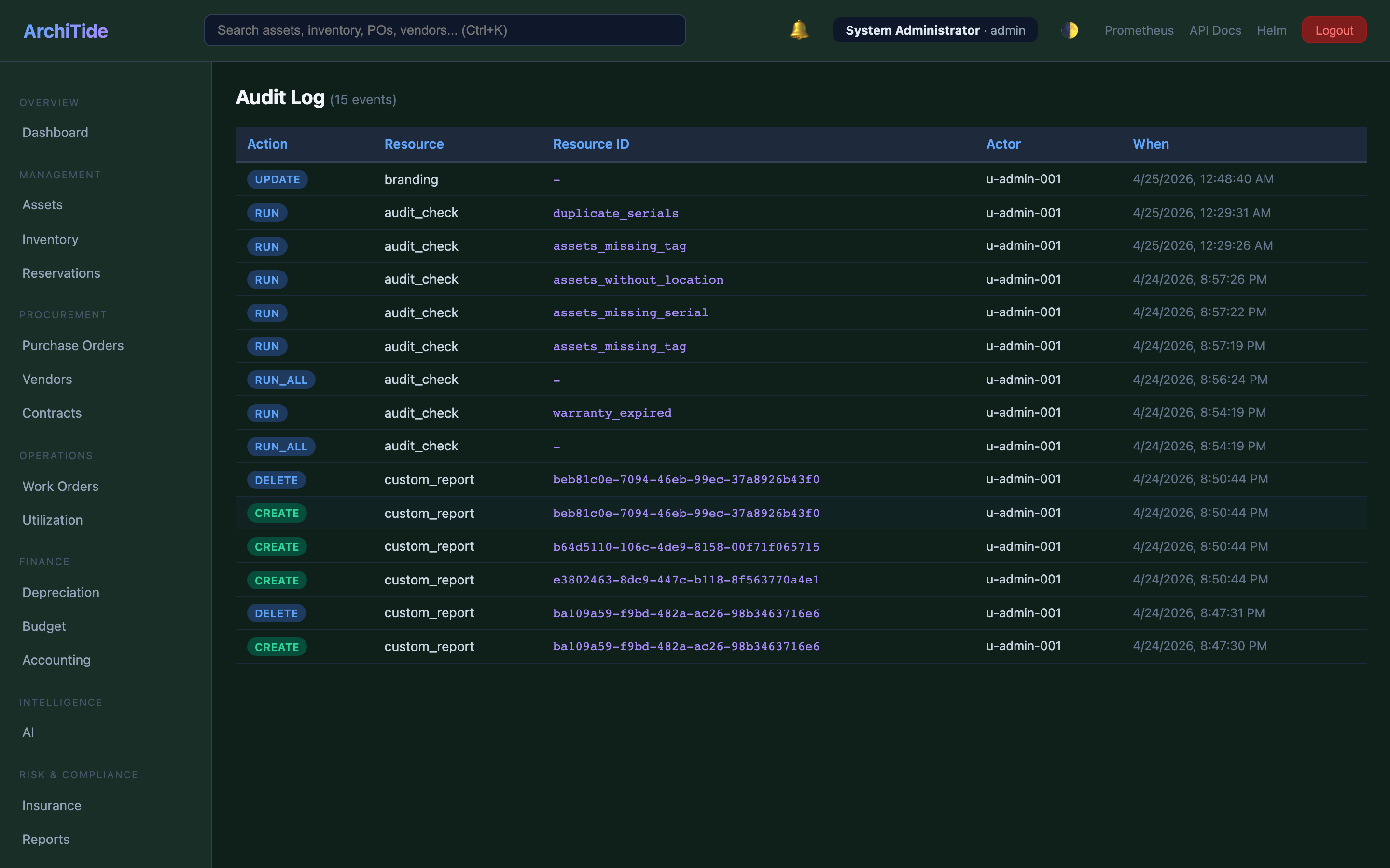 Audit Log — Immutable trail with SHA-256 hash chain